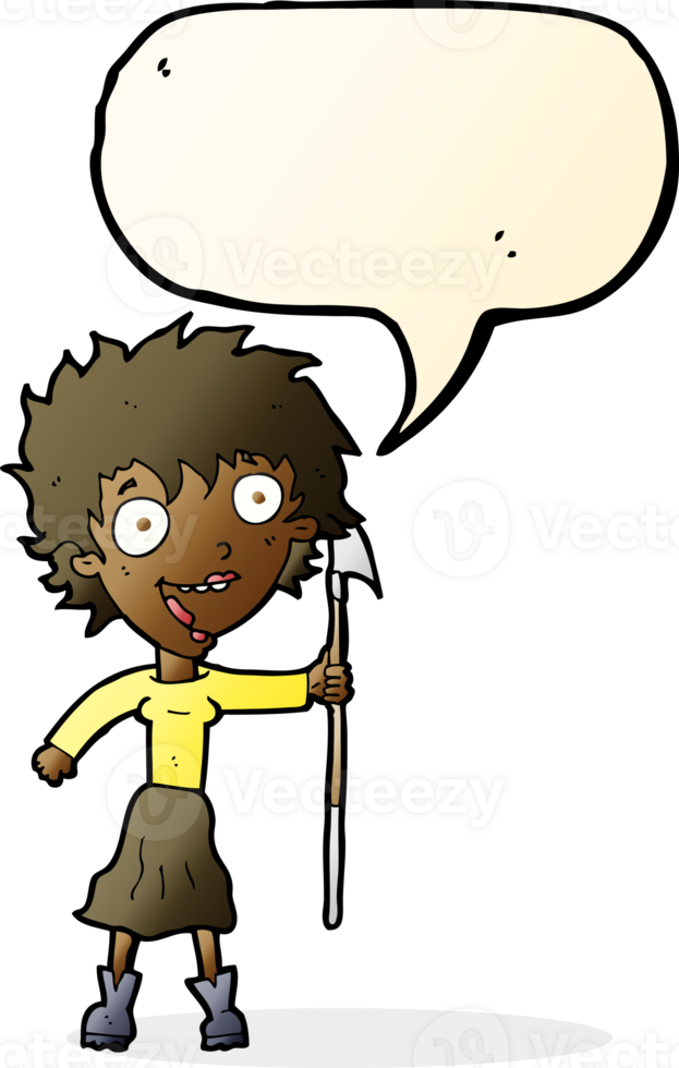 cartoon crazy woman with spear with speech bubble png