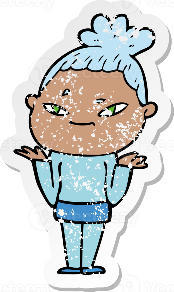 distressed sticker of a cartoon woman png