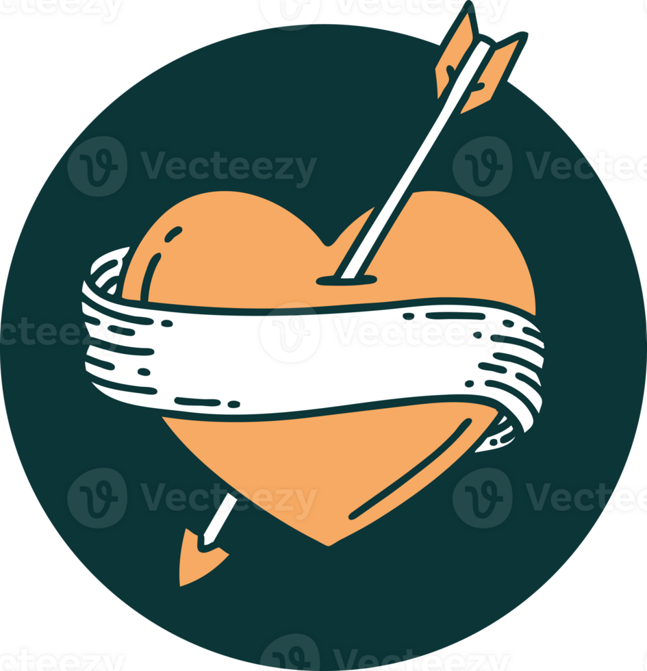 tattoo style icon of an arrow heart and banner png