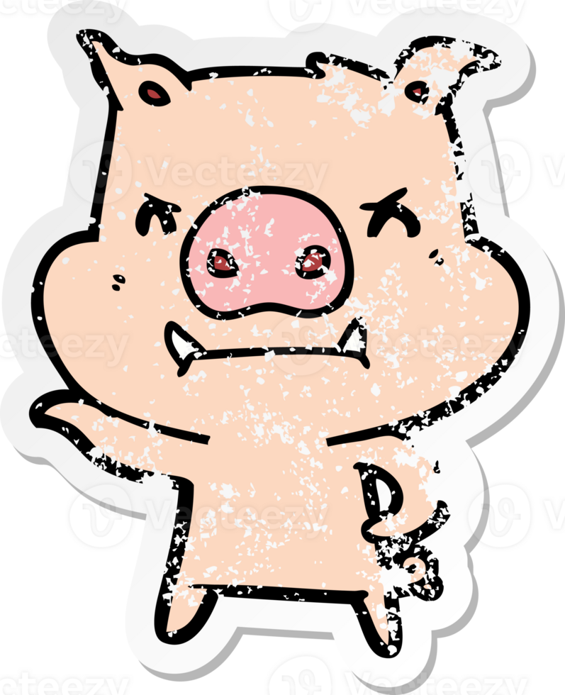 distressed sticker of a angry cartoon pig png