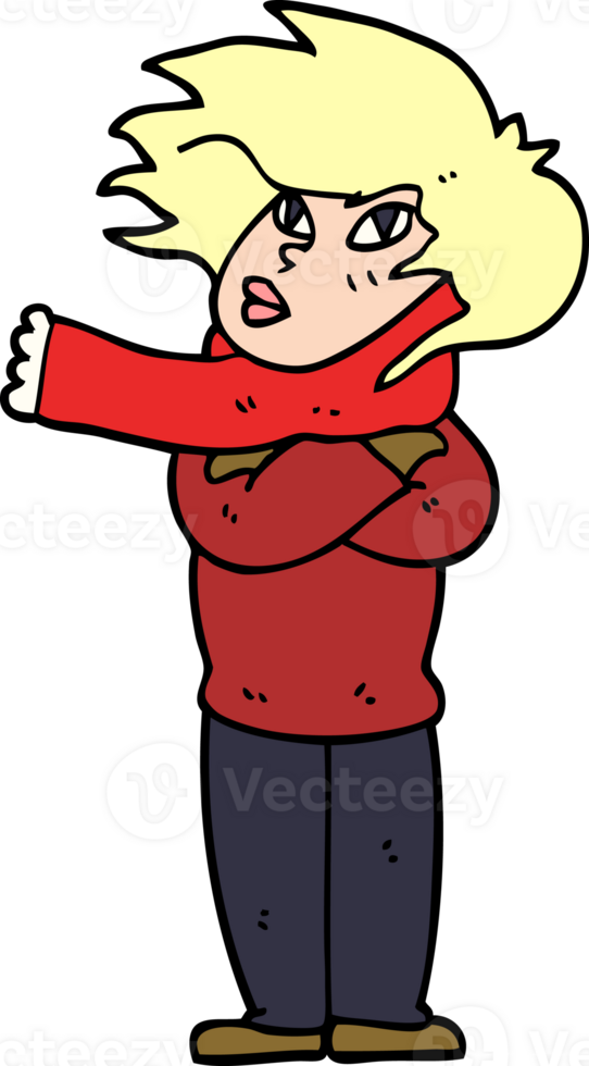 cartoon doodle girl with scarf png