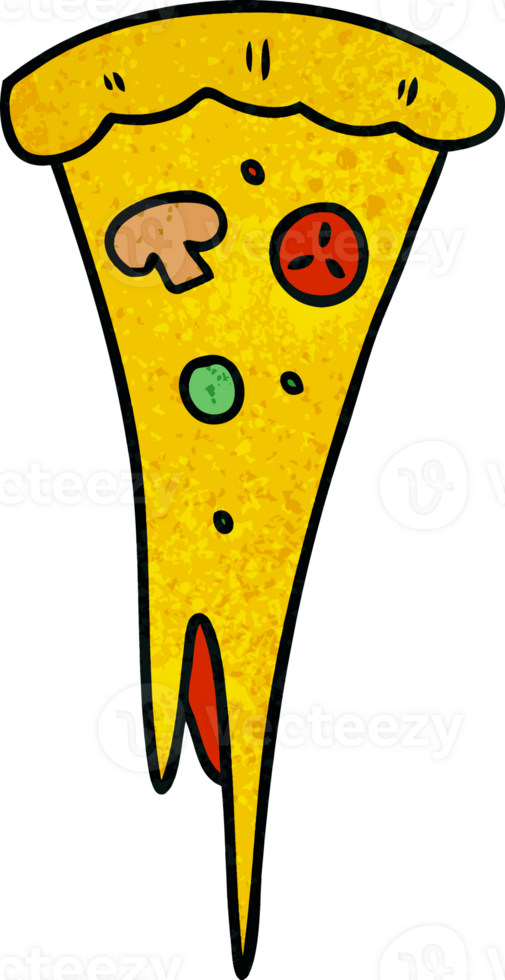 textured cartoon doodle of a slice of pizza png