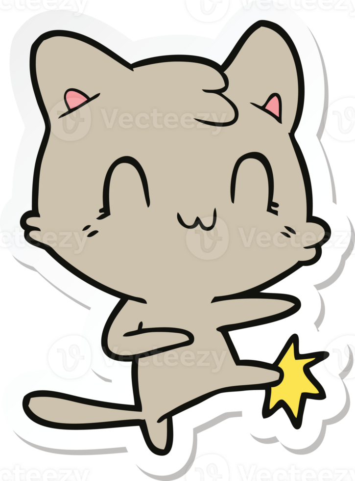 sticker of a cartoon happy cat karate kicking png