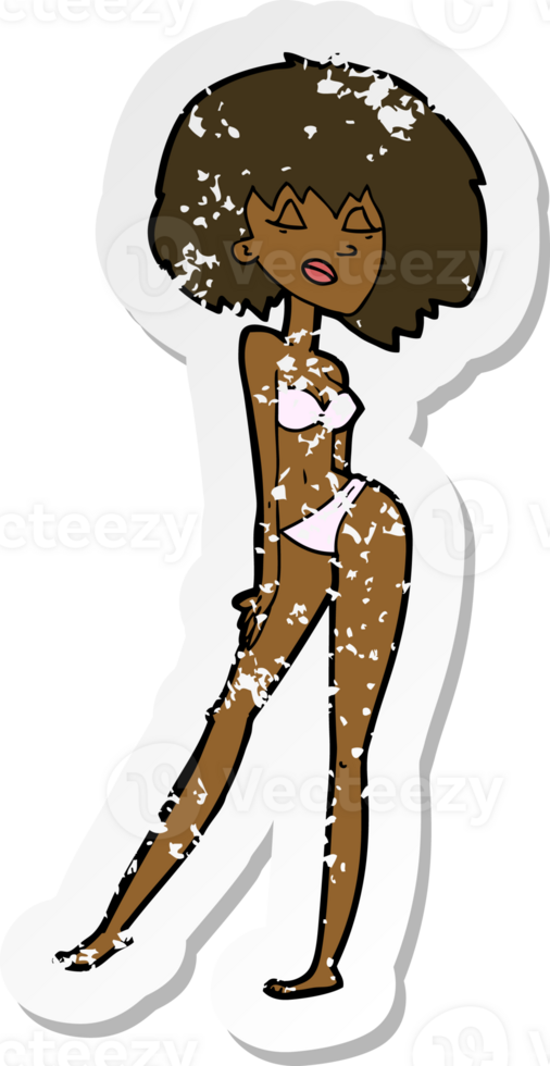retro distressed sticker of a cartoon woman in bikini png