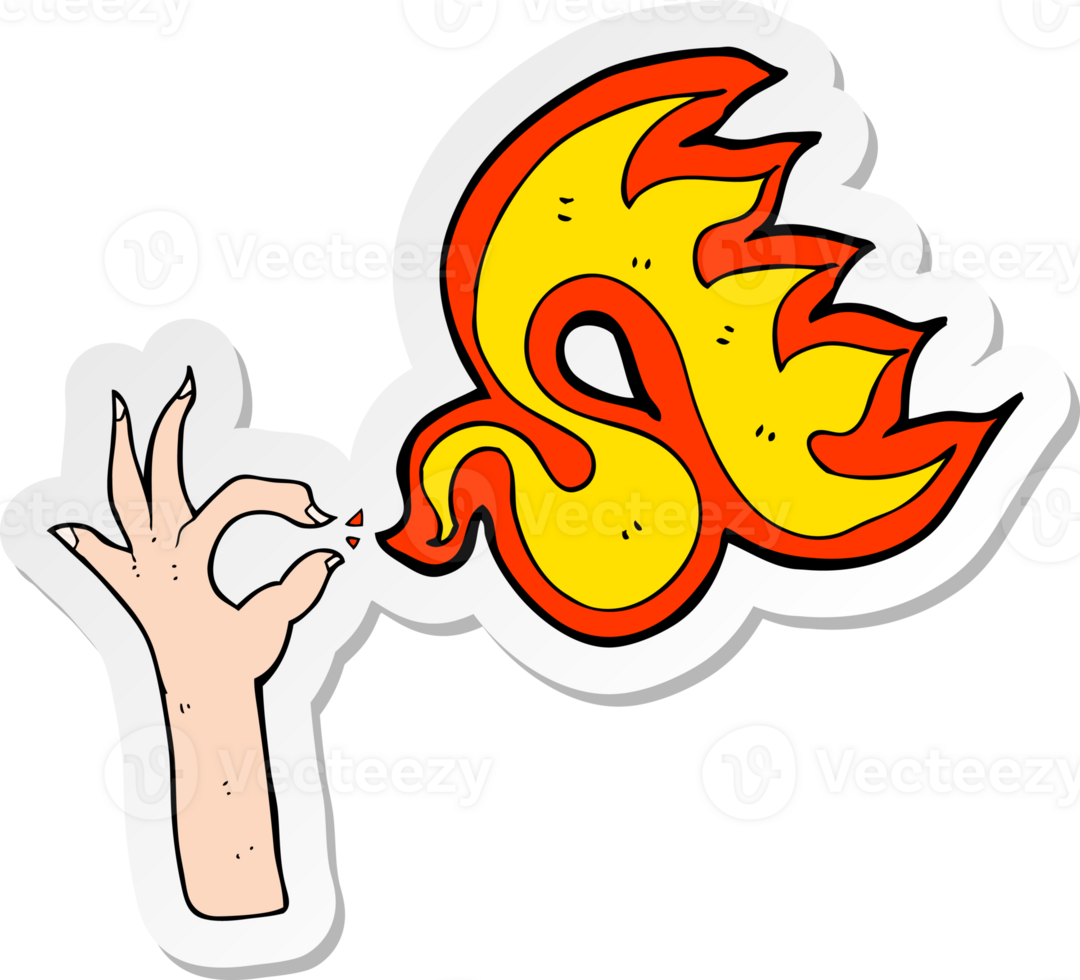 sticker of a cartoon hand and fire symbol png