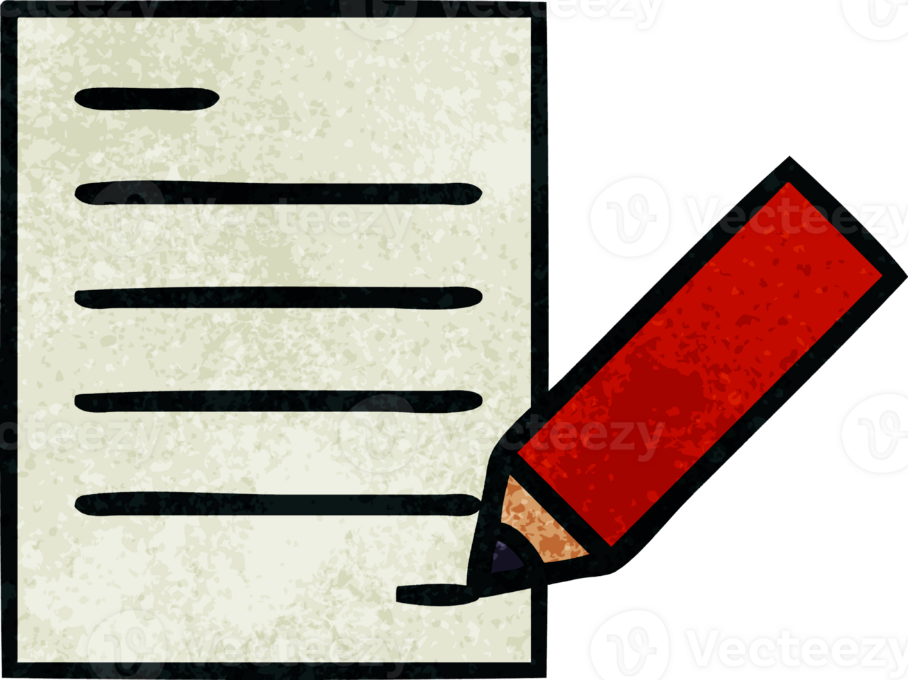 retro grunge texture cartoon of writing a document png
