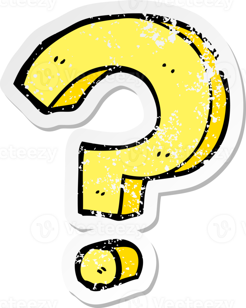 distressed sticker of a cartoon question mark png