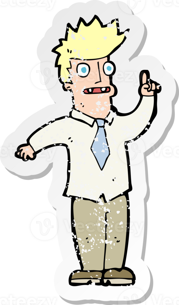 retro distressed sticker of a cartoon man with idea png