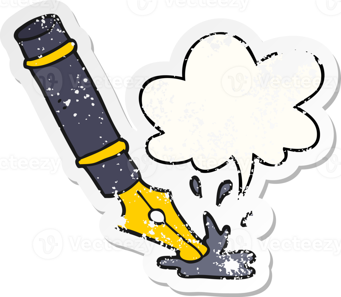 cartoon fountain pen and speech bubble distressed sticker png
