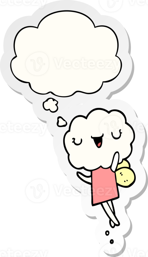 cute cartoon cloud head creature and thought bubble as a printed sticker png