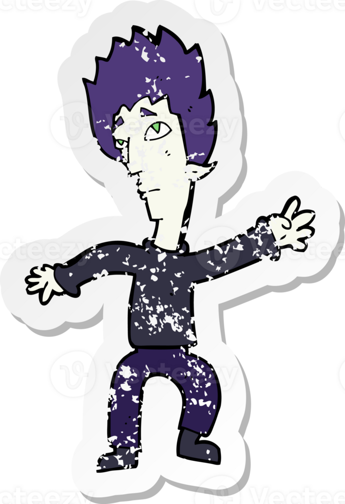 retro distressed sticker of a cartoon vampire man png