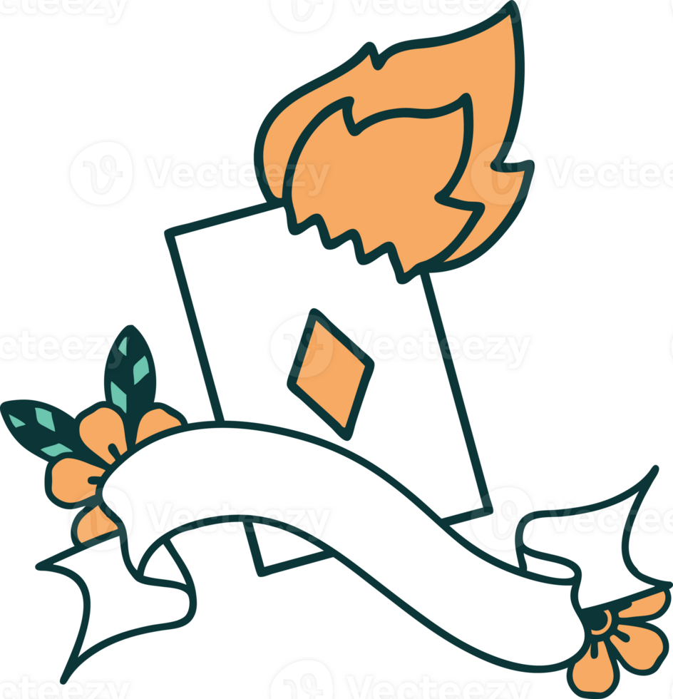 tattoo with banner of a flaming card png