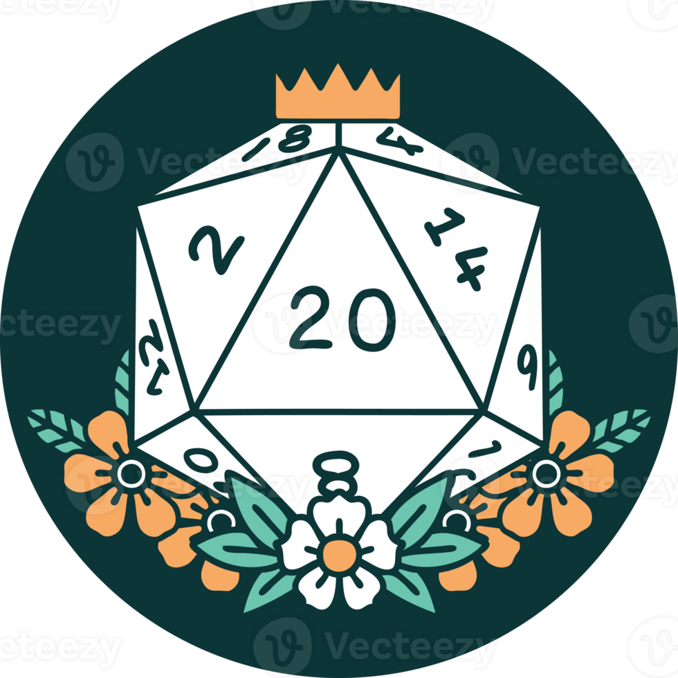 tattoo style icon of a d20 png