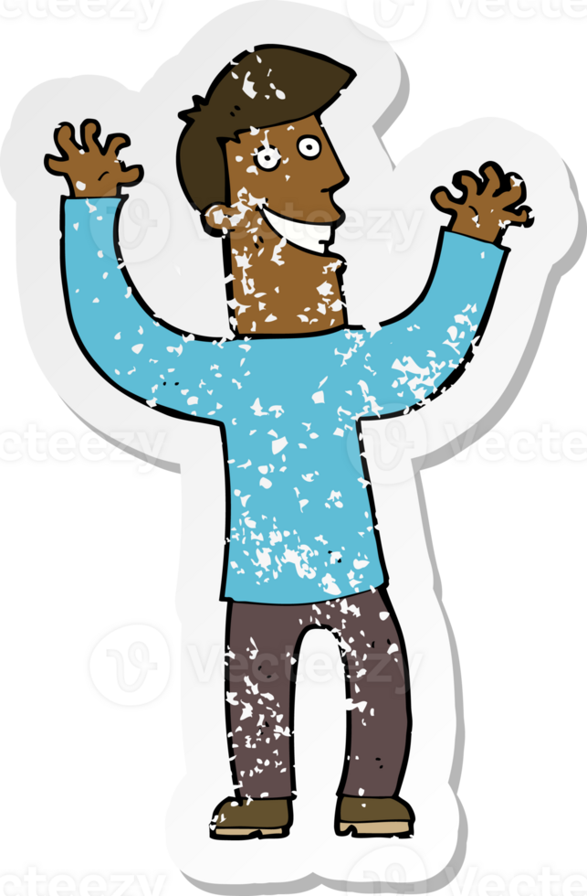 retro distressed sticker of a cartoon excited man png