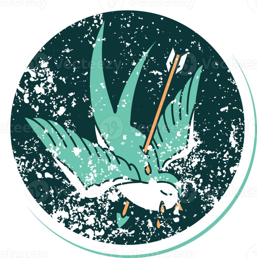 distressed sticker tattoo style icon of a swallow crying png