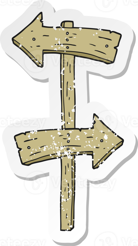 retro distressed sticker of a cartoon wooden direction sign png