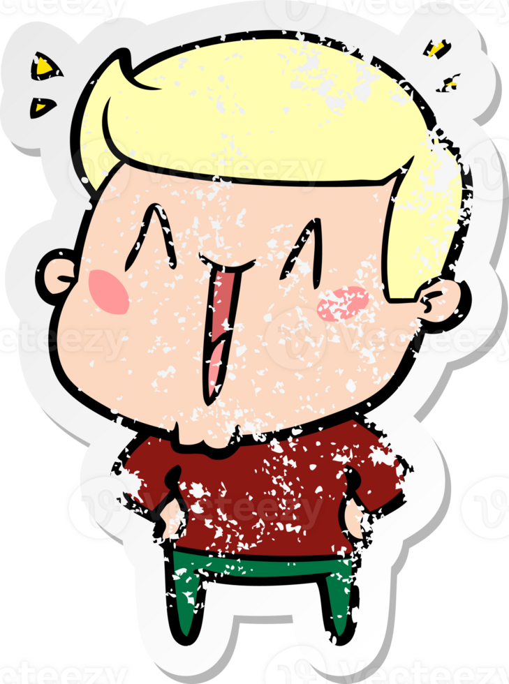 distressed sticker of a cartoon excited man png