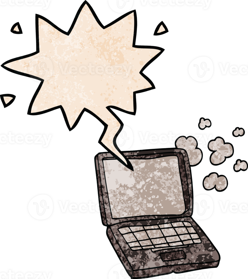 cartoon laptop computer and speech bubble in retro texture style png