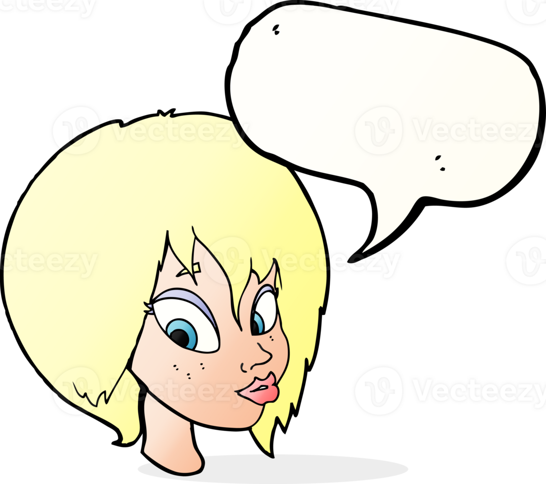 cartoon pretty female face pouting with speech bubble png