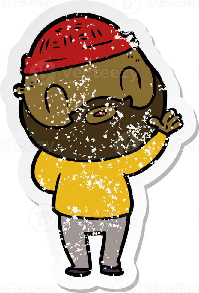 distressed sticker of a cartoon bearded man png