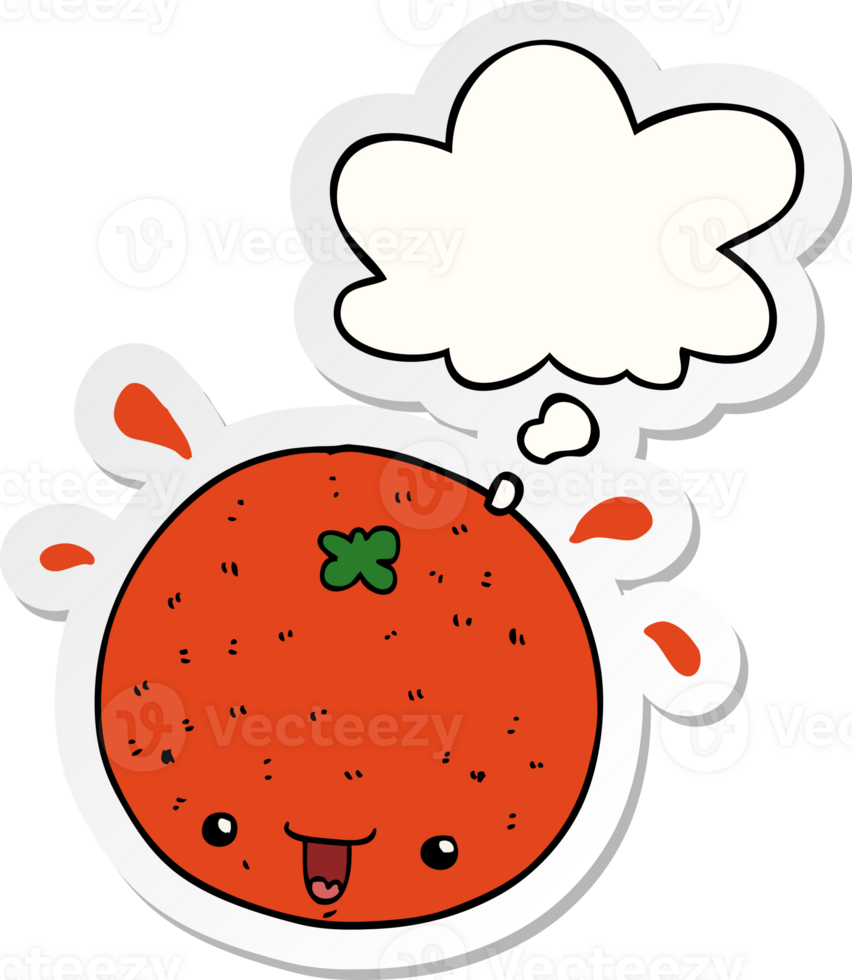 cartoon orange and thought bubble as a printed sticker png