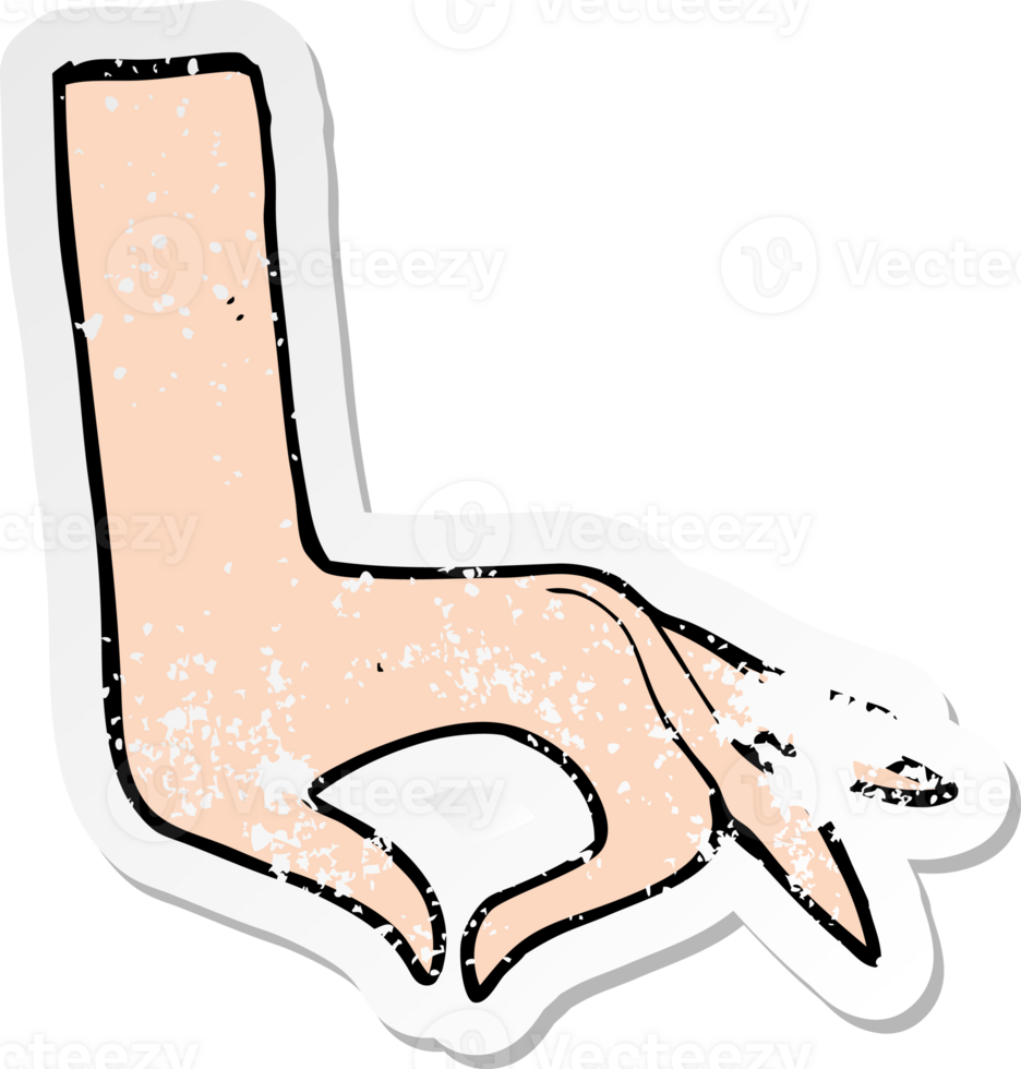 retro distressed sticker of a cartoon hand symbol png