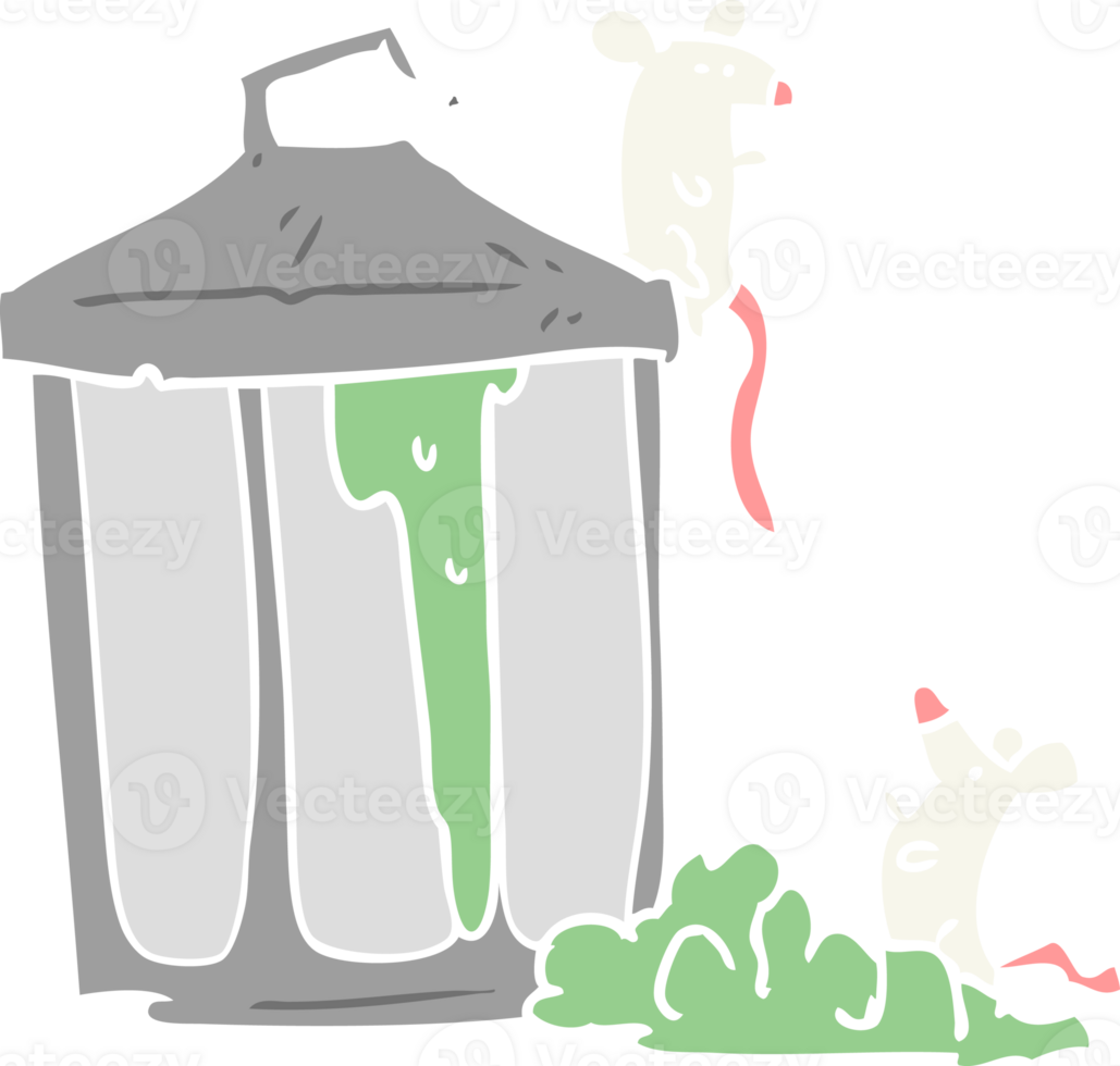 flat color style cartoon old metal garbage can with mice png