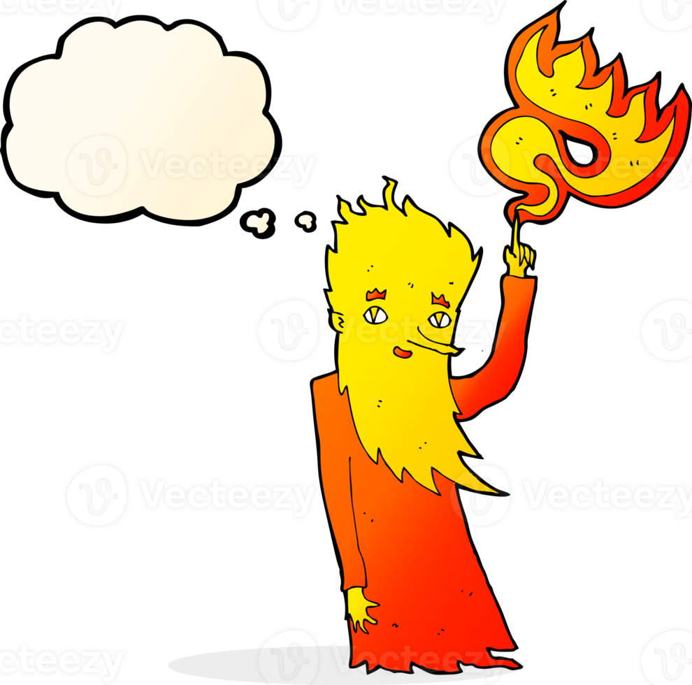 cartoon fire spirit with thought bubble png