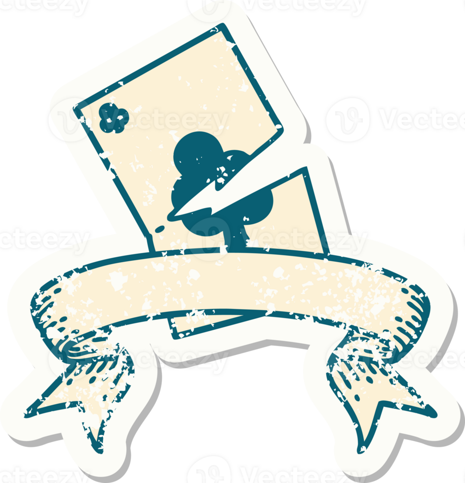 grunge sticker with banner of a torn card png