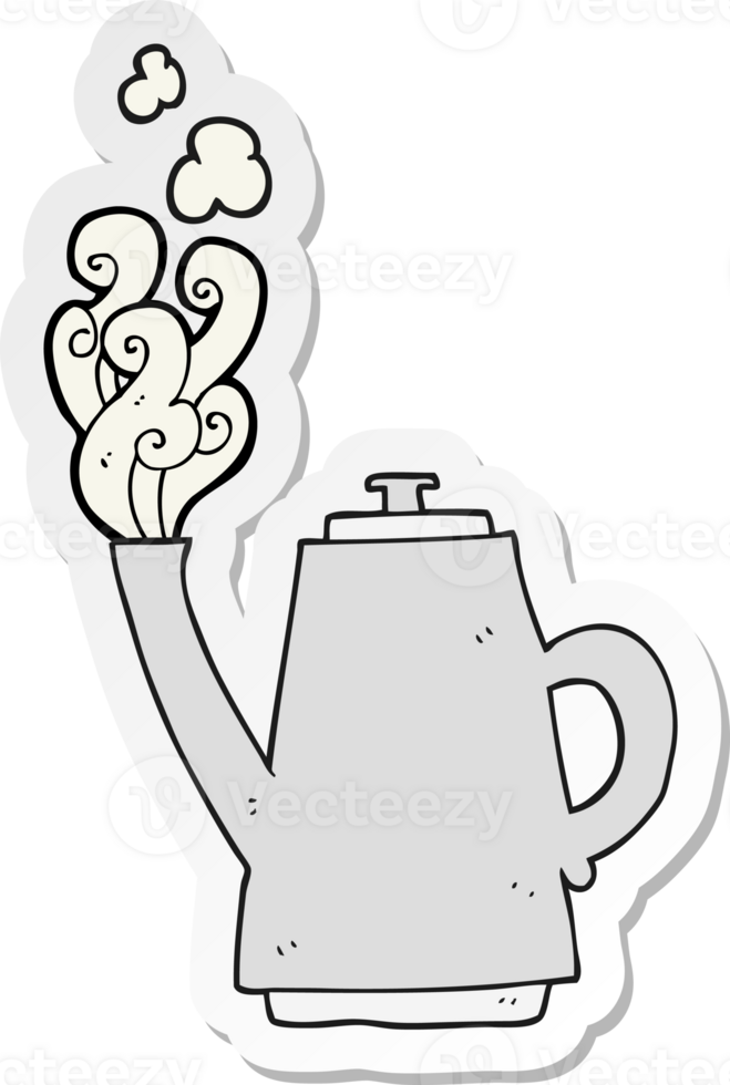 sticker of a cartoon steaming coffee kettle png