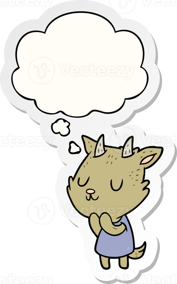 cartoon goat and thought bubble as a printed sticker png