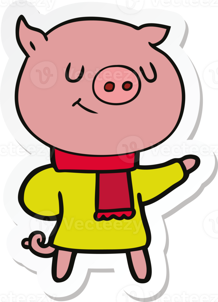 sticker of a happy cartoon pig png