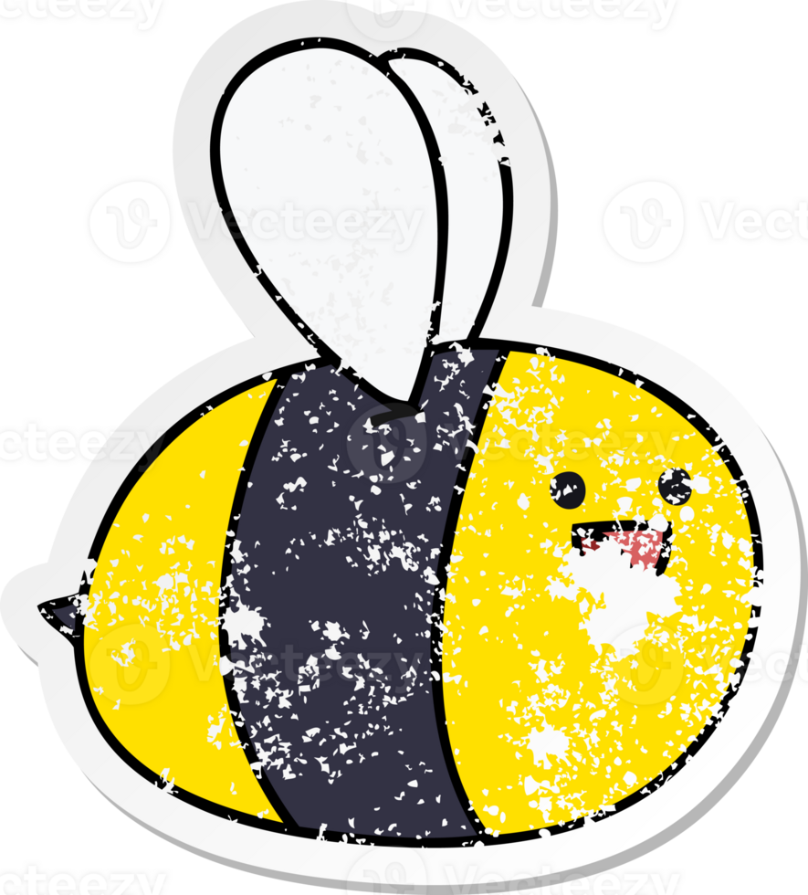 distressed sticker of a quirky hand drawn cartoon bumblebee png