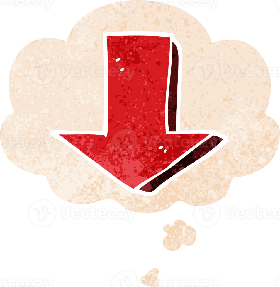 cartoon pointing arrow and thought bubble in retro textured style png