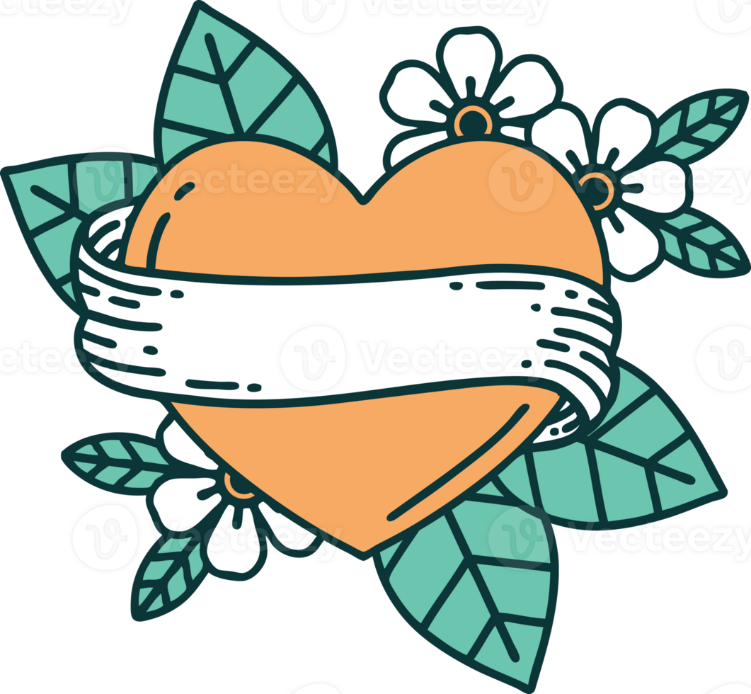 tattoo style icon of a heart and banner png