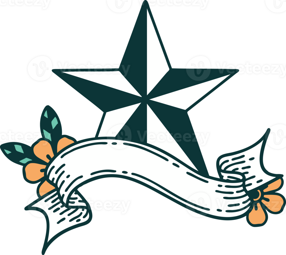 tattoo with banner of a star png