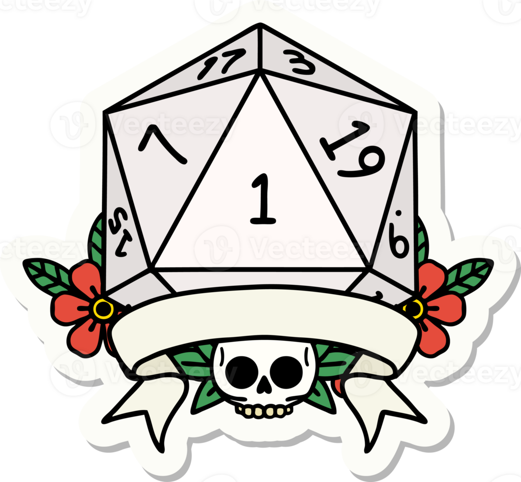 natural one d20 dice roll sticker png