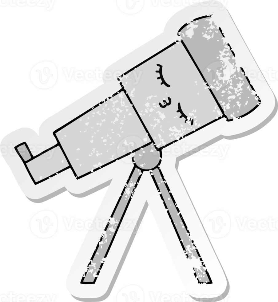 distressed sticker of a cute cartoon telescope png