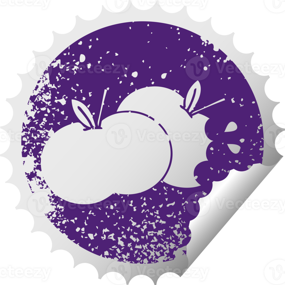 distressed circular peeling sticker symbol juicy apple png