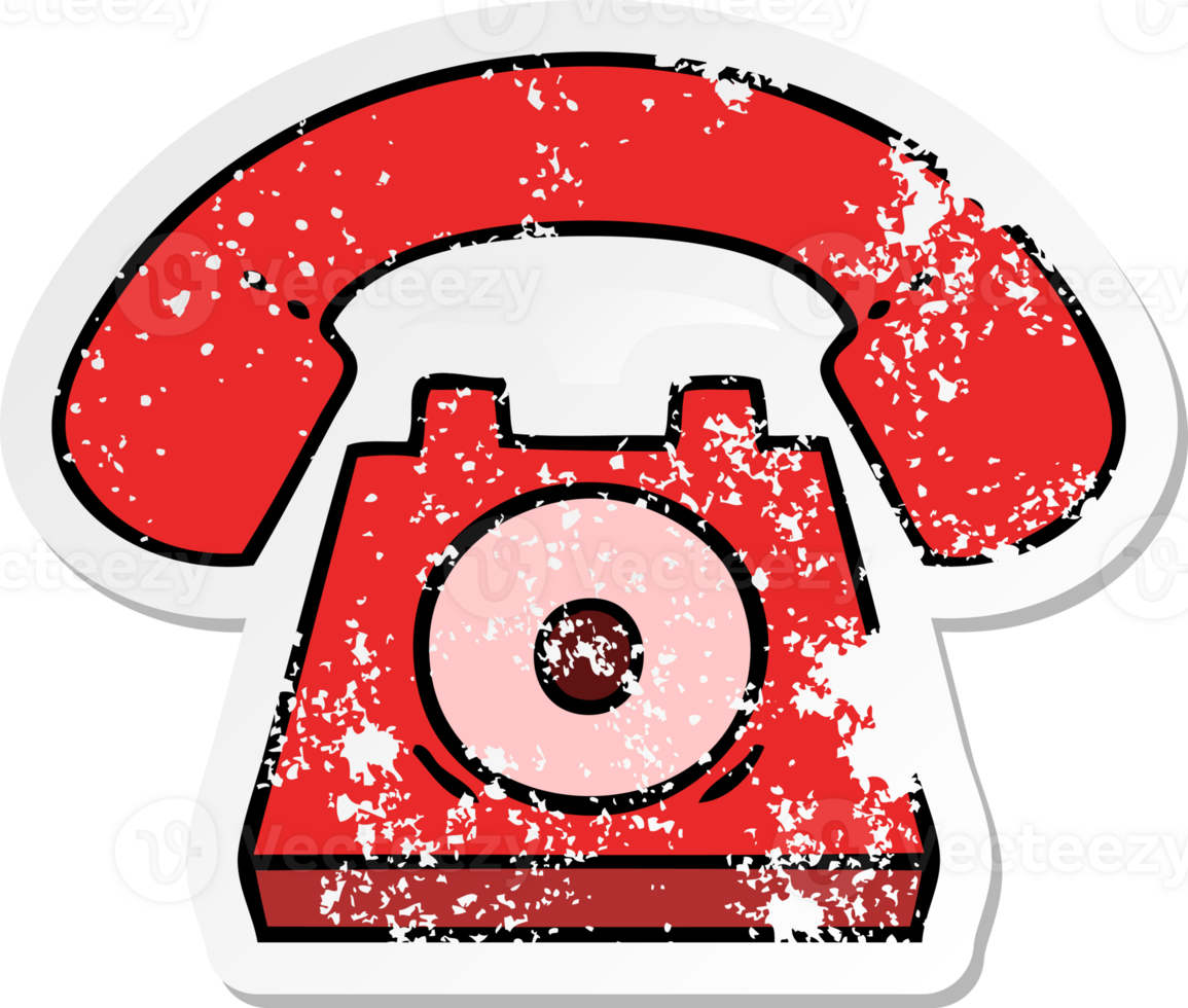 distressed sticker of a cute cartoon red telephone png