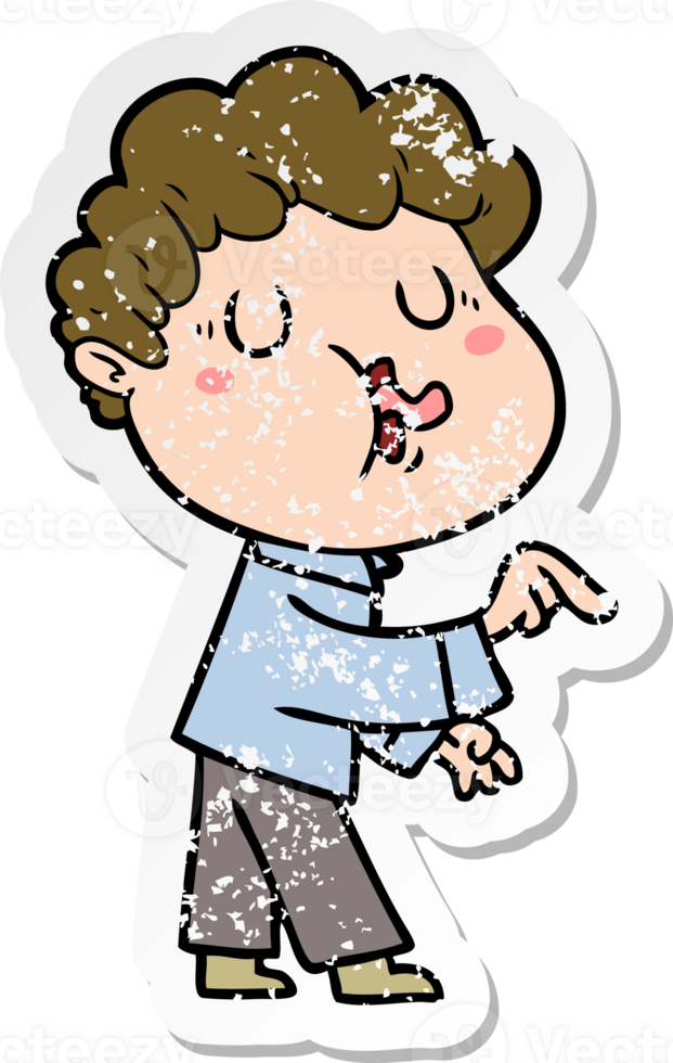 distressed sticker of a cartoon man singing png
