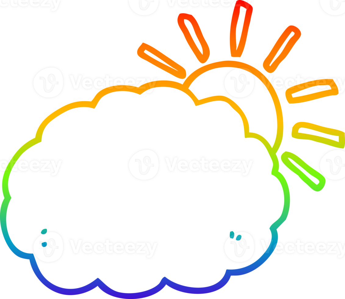 rainbow gradient line drawing cartoon sun and cloud symbol png