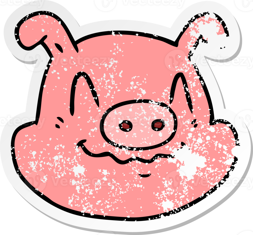 distressed sticker of a cartoon pig face png
