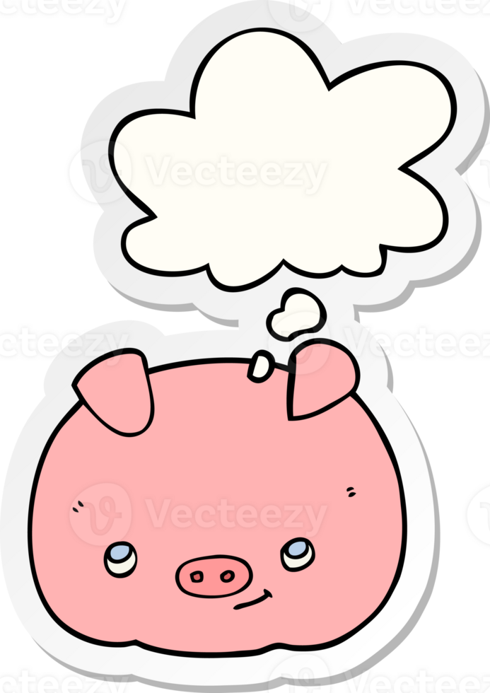 cartoon happy pig and thought bubble as a printed sticker png