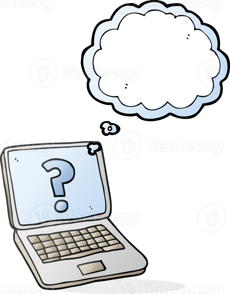 thought bubble cartoon laptop computer with question mark png