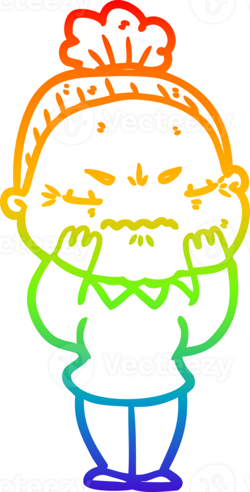 rainbow gradient line drawing cartoon annoyed old lady png