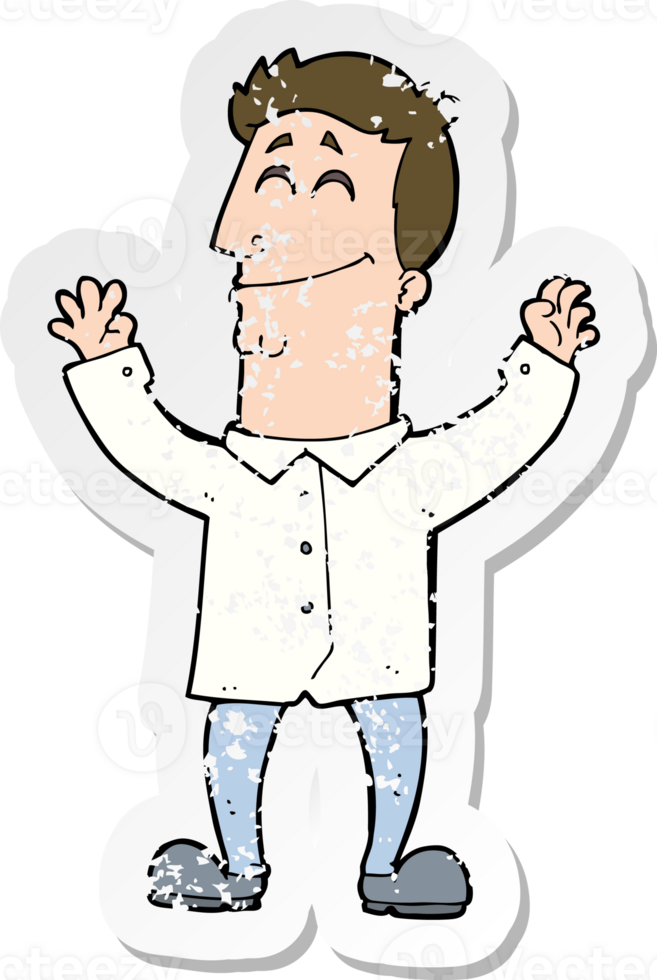 retro distressed sticker of a cartoon happy man png