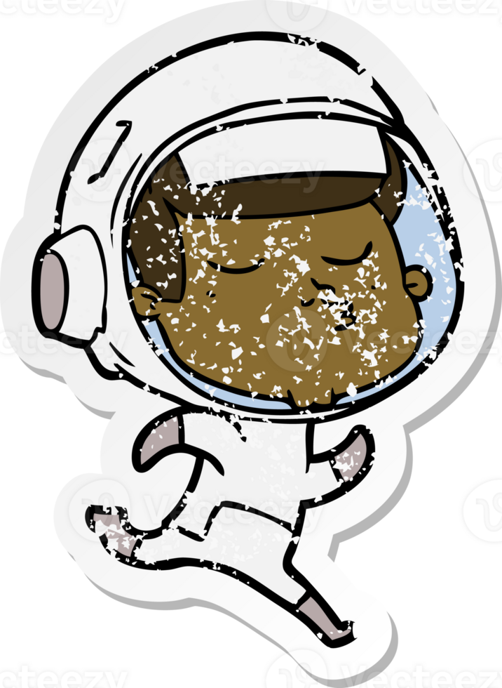 distressed sticker of a cartoon confident astronaut png