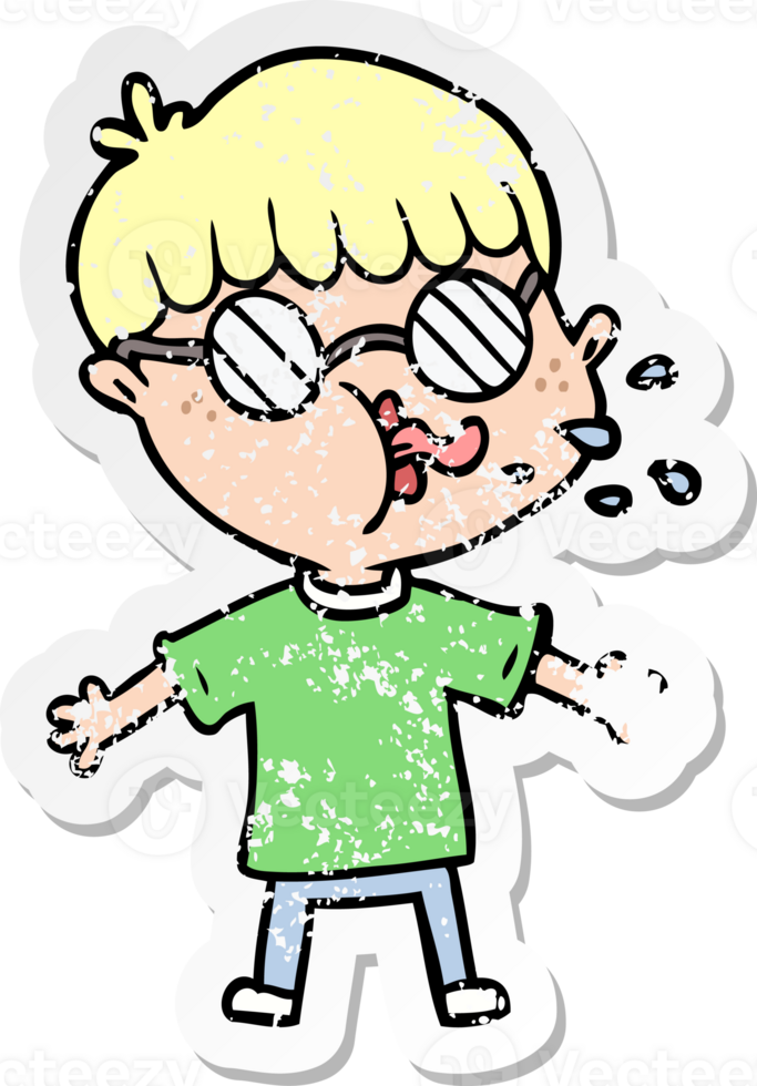distressed sticker of a cartoon boy wearing spectacles png