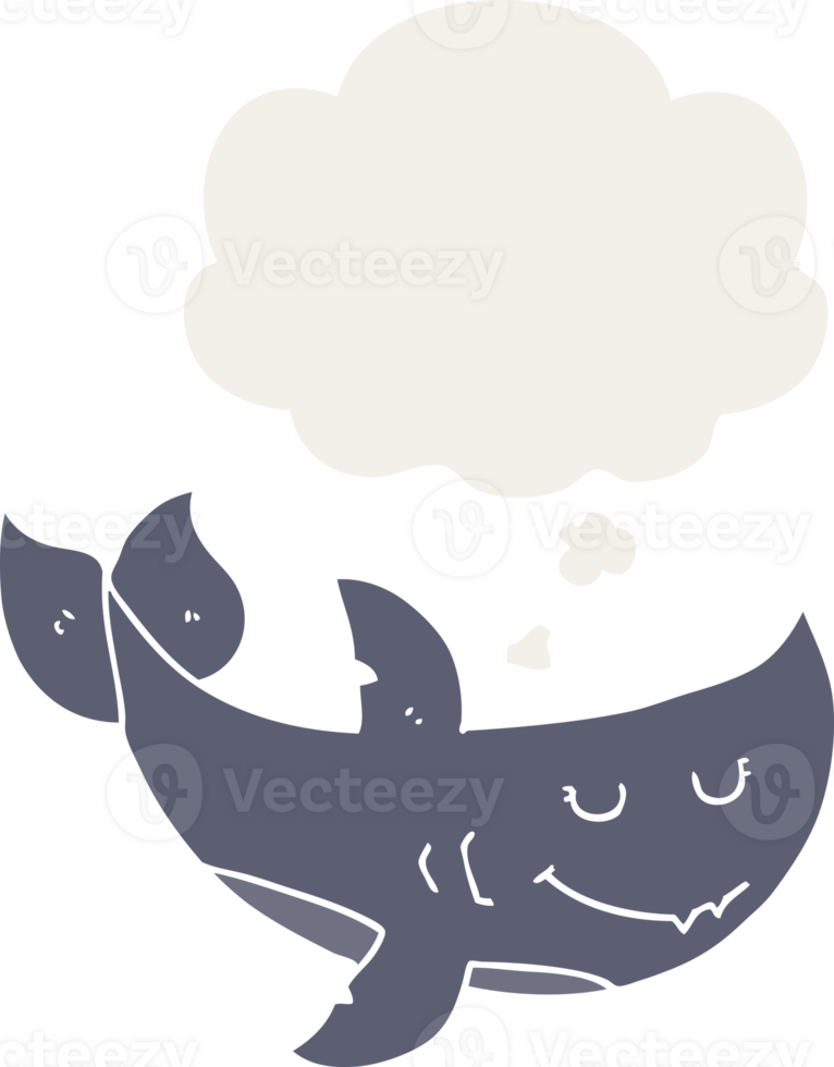 cartoon shark and thought bubble in retro style png